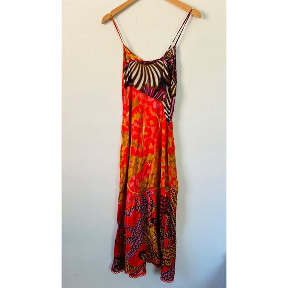 Farm Rio For Anthropologie Sz XXS Multicolor Patchwork Slip Dress Boho Chic Midi - Picture 4 of 14